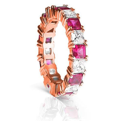 4.70 CT Princess Cut Rubies &amp; Diamonds - Eternity Ring - Primestyle.com