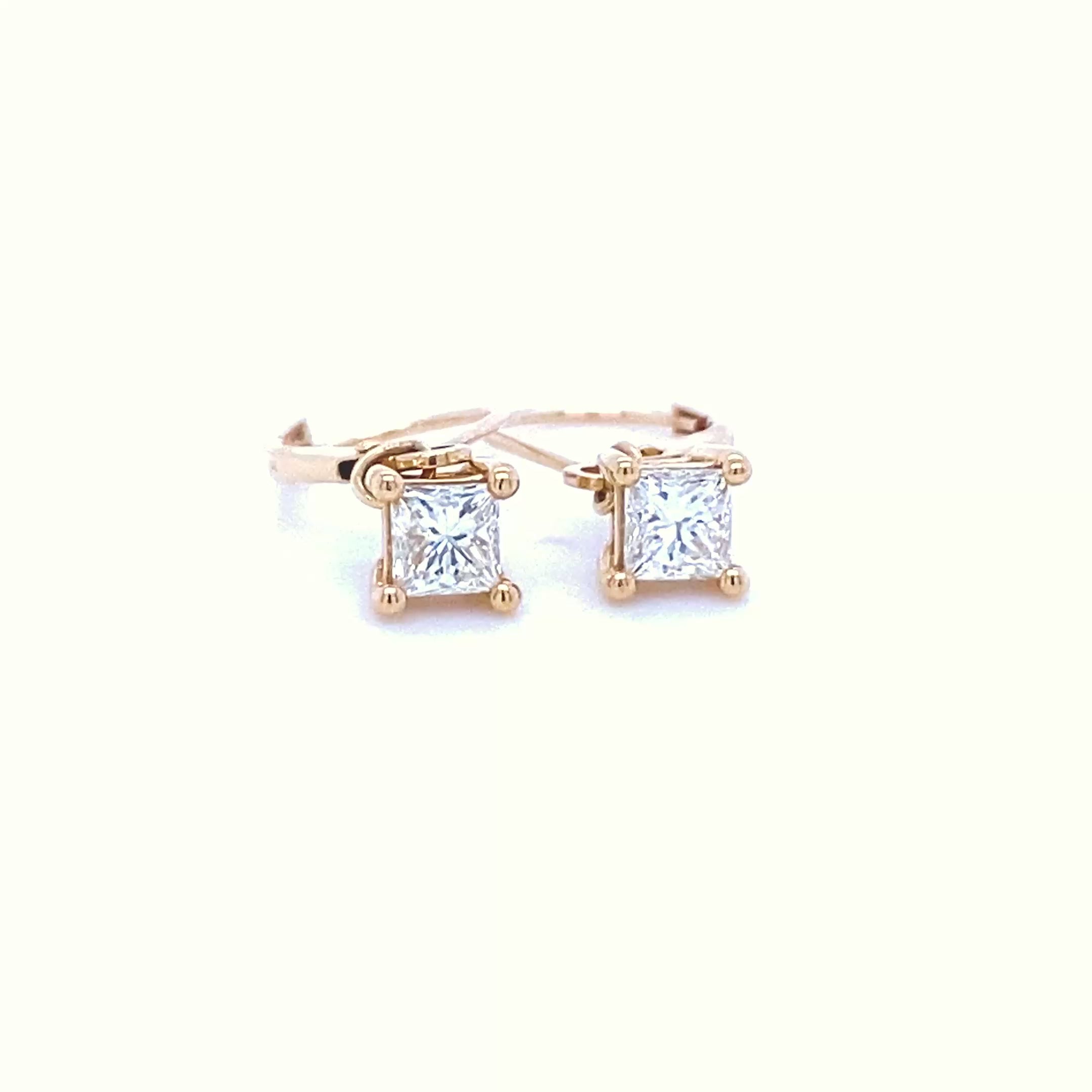 Beautiful  0.80 CT Princess Cut Diamond Stud Earrings in 14KT Yellow Gold - Stud Earrings