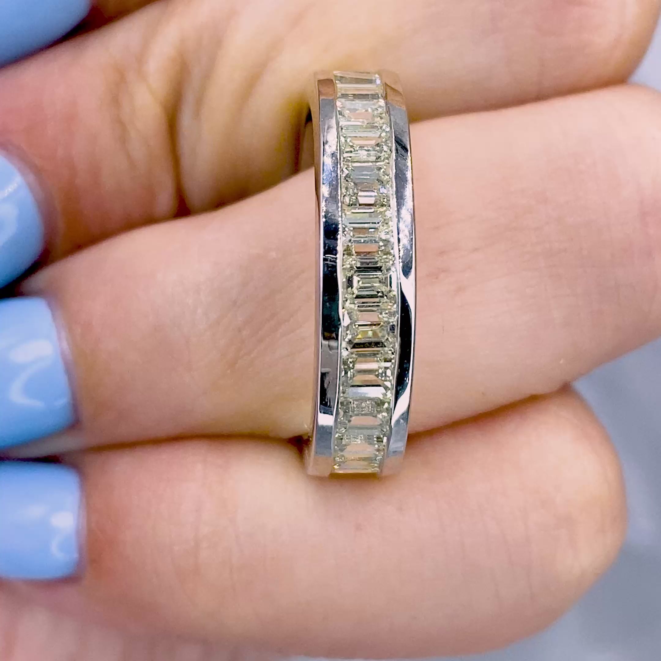Exclusive 5.20CT Emerald Cut Diamond Eternity Ring in Platinum