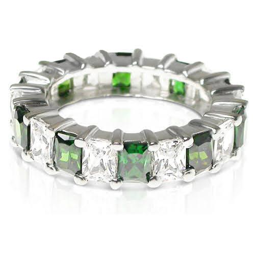5.30 CT Emerald Cut Green Emeralds &amp; Diamonds - Eternity Ring - Primestyle.com