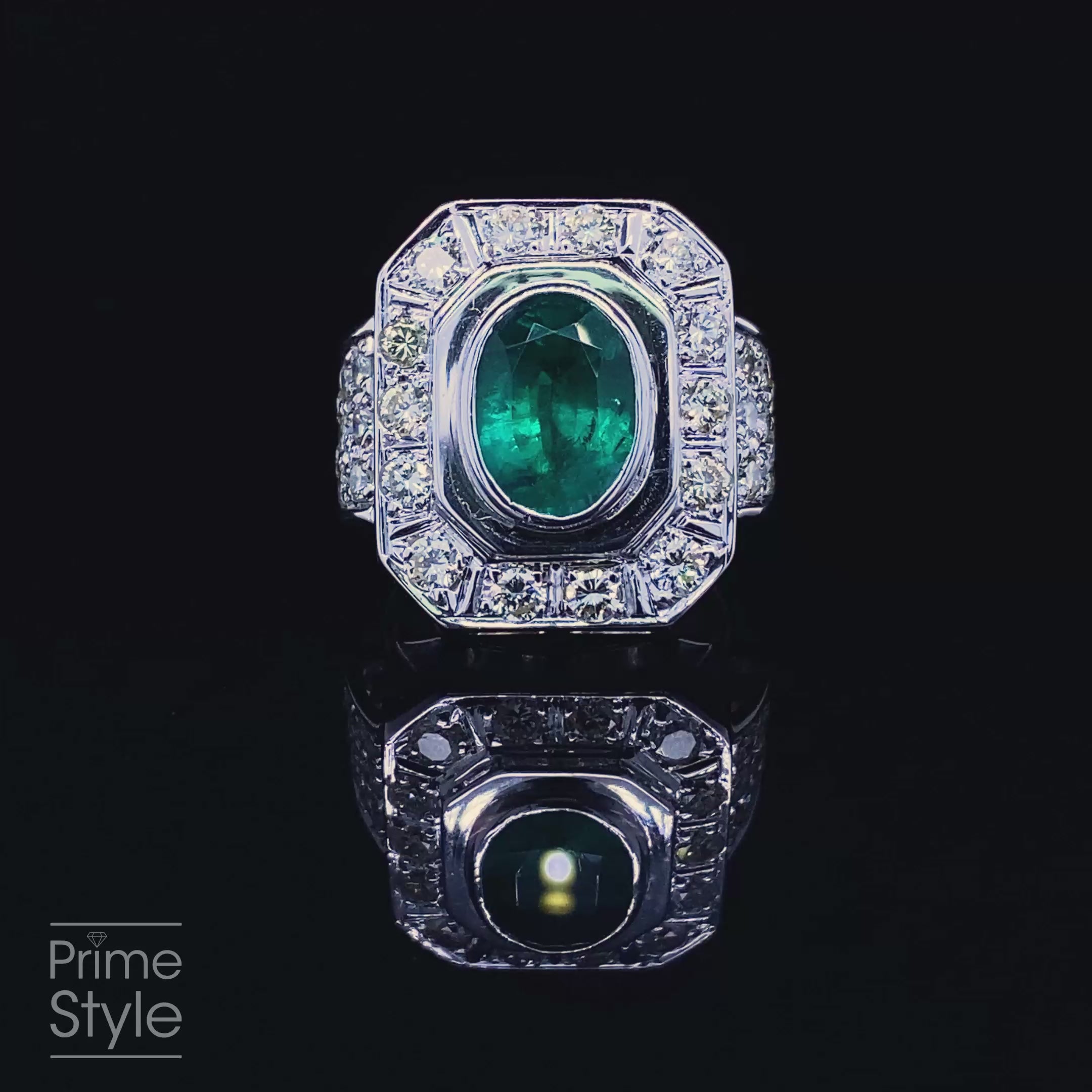 Certified 6.50CT Round and Oval Cut Diamond and Green Emerald Mens Ring in 14KT White Gold