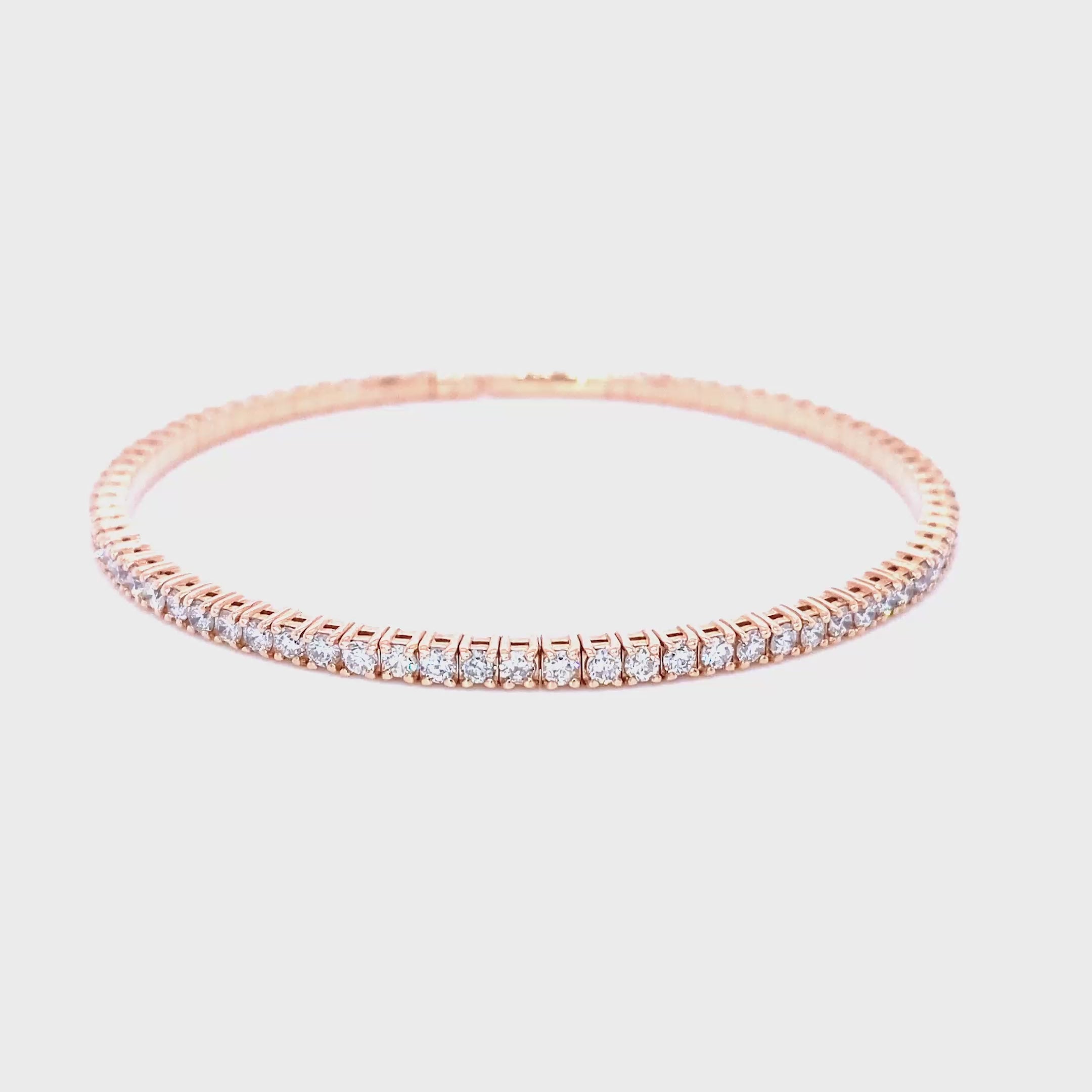 Radiant 2.50 CT Round Cut Diamond Flexible Bangle in 14KT Rose Gold
