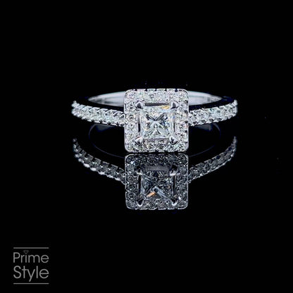 VIP 0.95 CT Princess and Round Cut Diamond Engagement Ring in Platinum