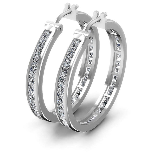 7.10 CT Princess Cut Natural Diamonds - Hoop & Drop Earrings