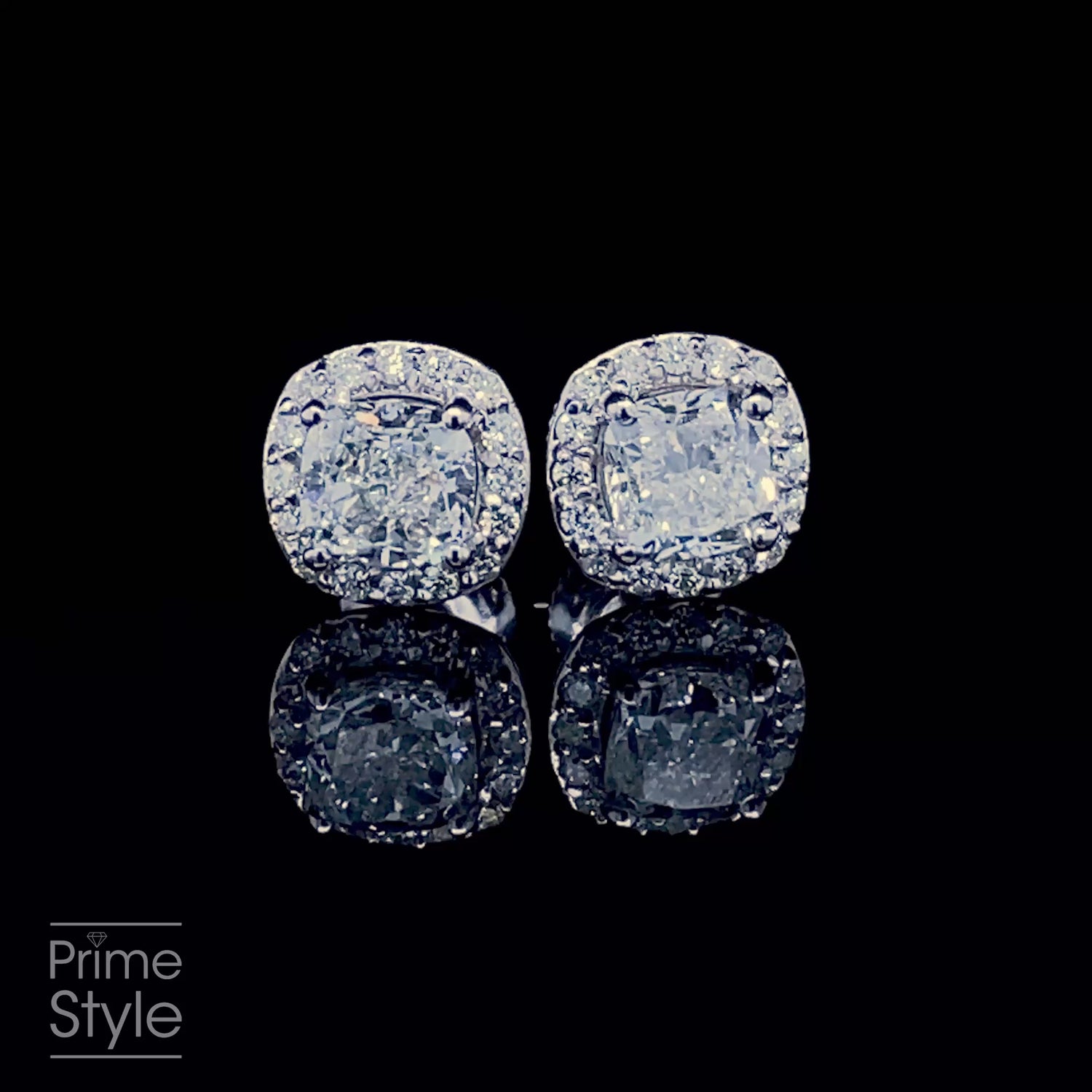 Exquisite 2.10CT Round and Cushion Cut Diamond Stud Earrings in Platinum