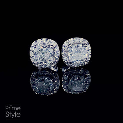 Exquisite 2.10CT Round and Cushion Cut Diamond Stud Earrings in Platinum