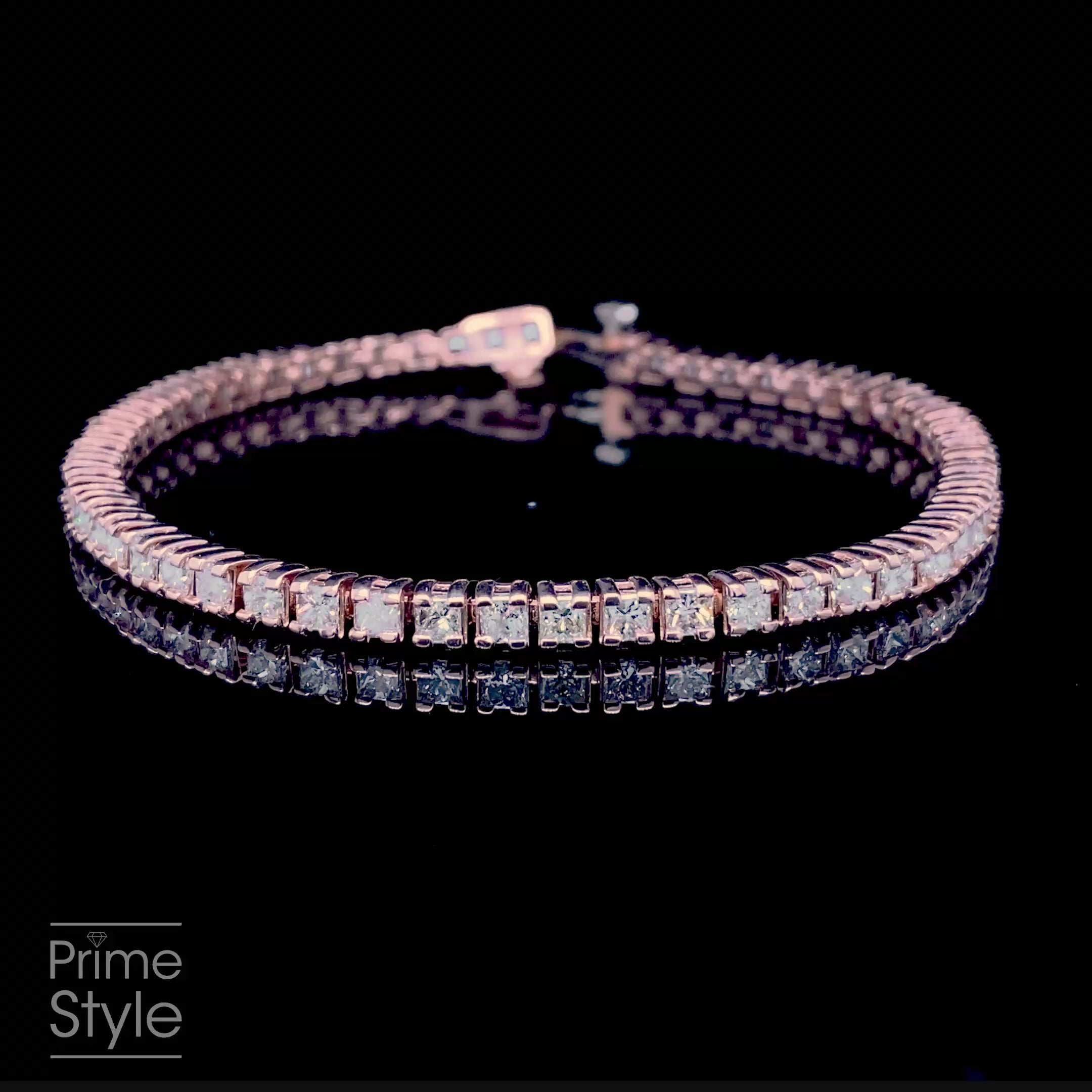 Exquisite 9.00CT Princess Cut Diamond Tennis Bracelet in 14KT Rose Gold