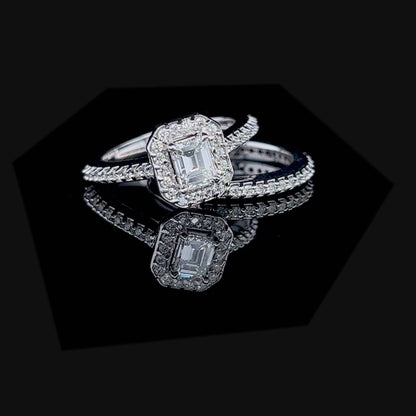 Chic 1.00 CT Diamond Emerald and Round cut Bridal Set in 14 KT White Gold