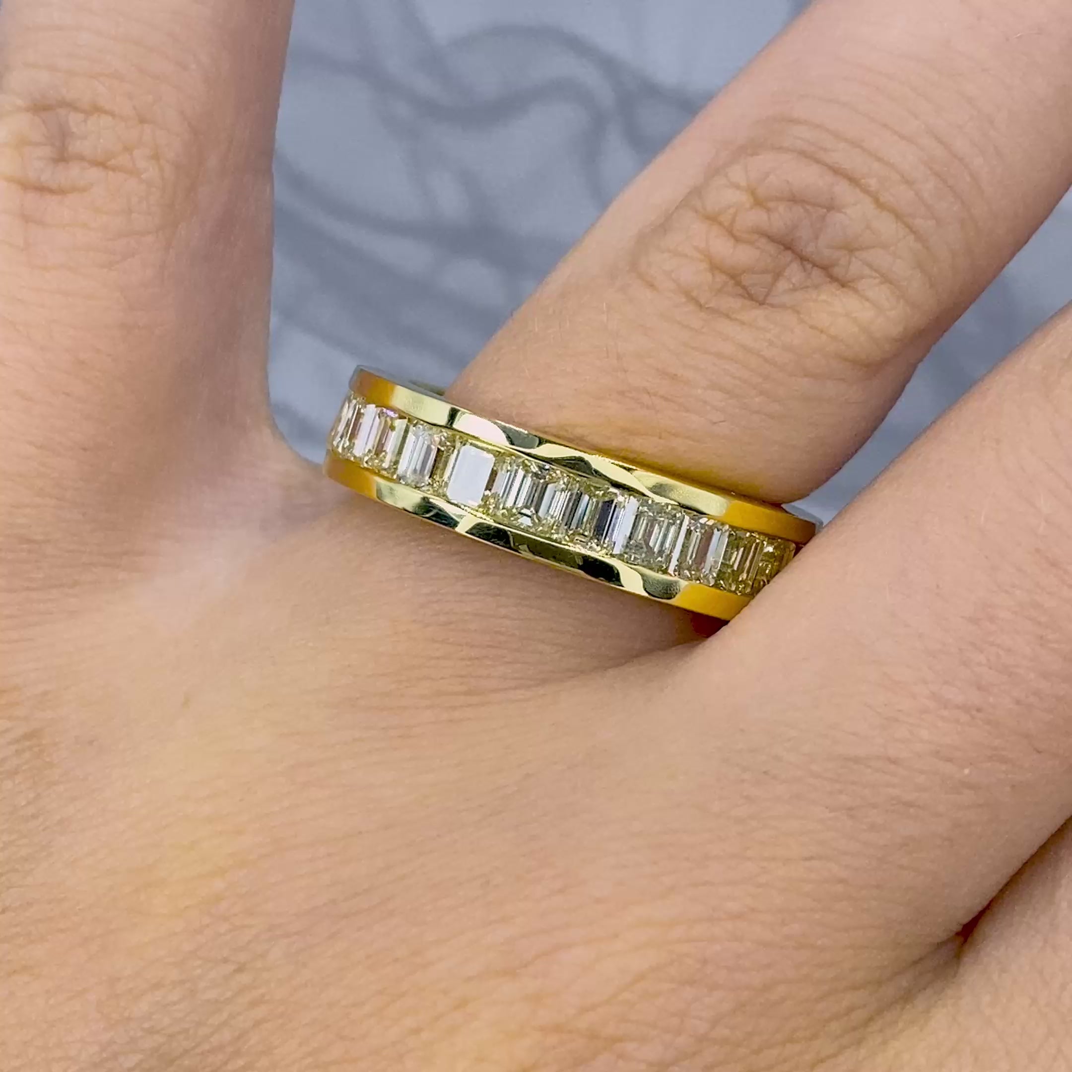 Certified 7.00CT Emerald Cut Diamond Eternity Ring in 14KT Yellow Gold