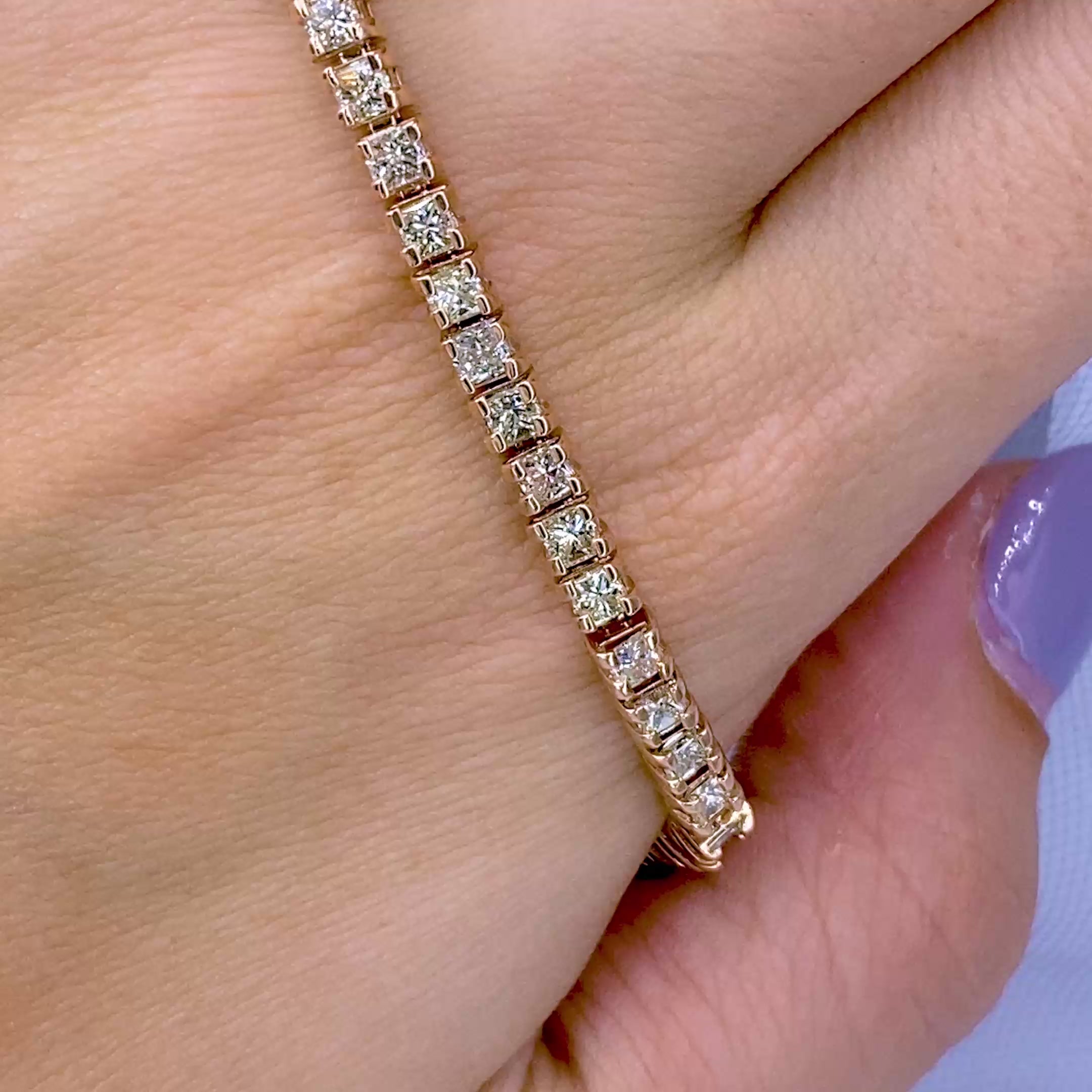 Exquisite 9.00CT Princess Cut Diamond Tennis Bracelet in 14KT Rose Gold