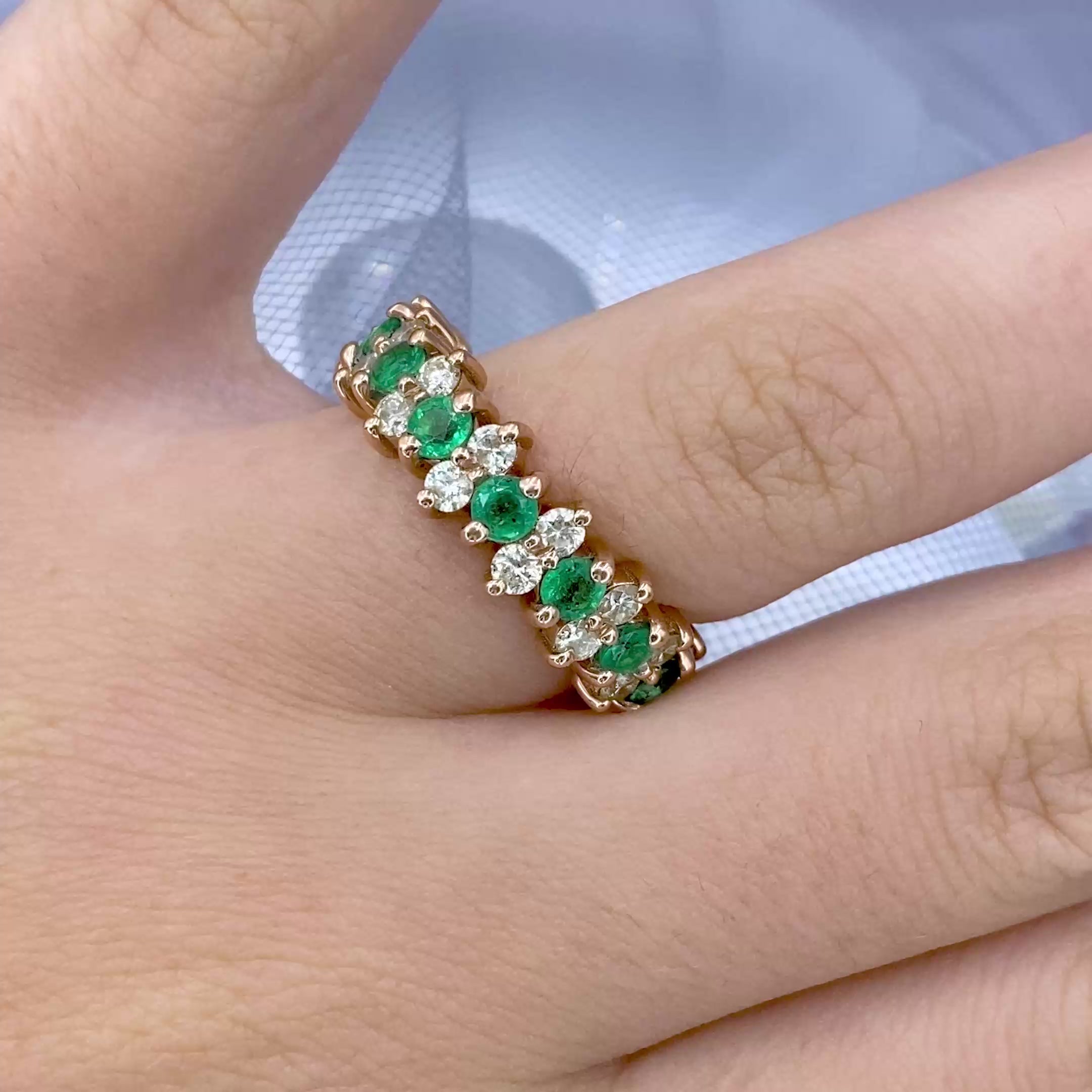 Prestige 4.00 CT Round Cut Diamond and Green Emerald Eternity Ring in 14KT Rose Gold