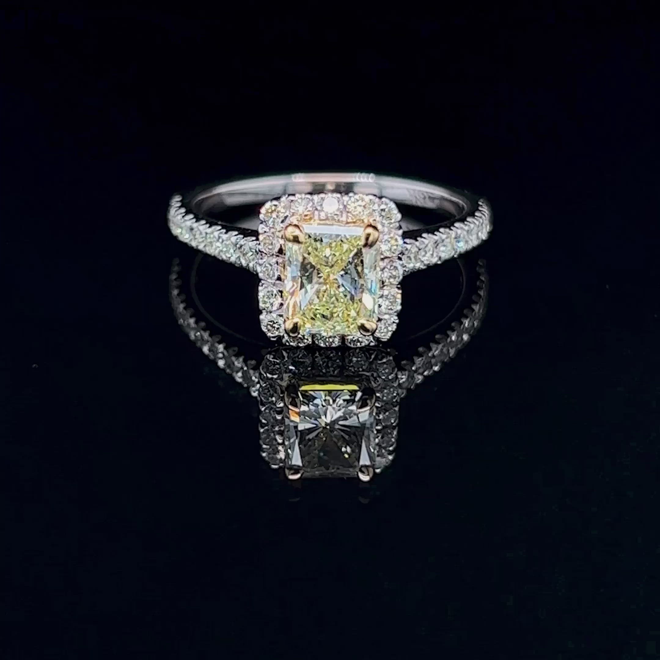 Classy 1.62CT Radiant and Round Cut Diamond Engagement Ring in 18KT Two Tone Gold