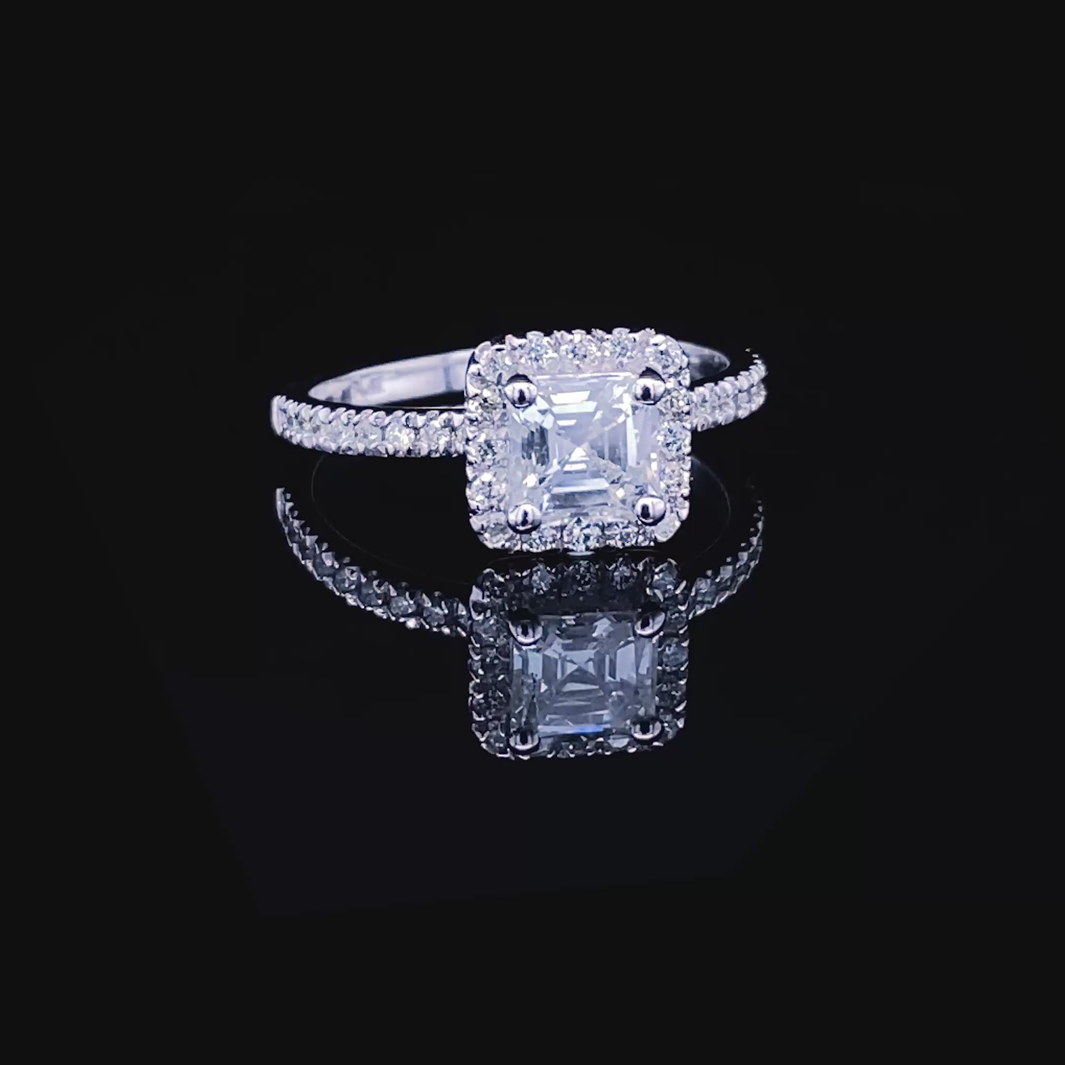 Ecstatic 1.45CT Asscher and Round Cut Diamond Engagement Ring in Platinum