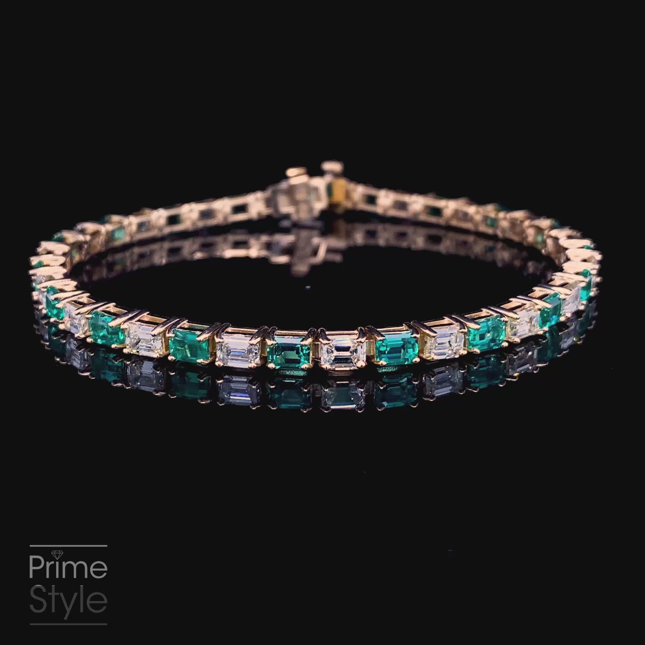 Extravagant 8.00CT Emerald Cut Diamond and Green Emerald Tennis Bracelet in 14KT Yellow Gold