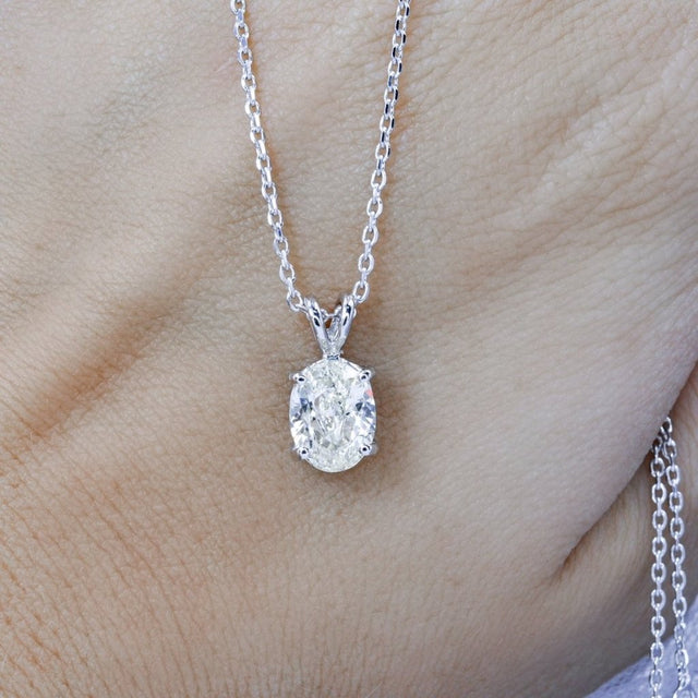 Affordable 1.50CT Oval Cut Diamond Solitaire Pendant in 14KT White Gold