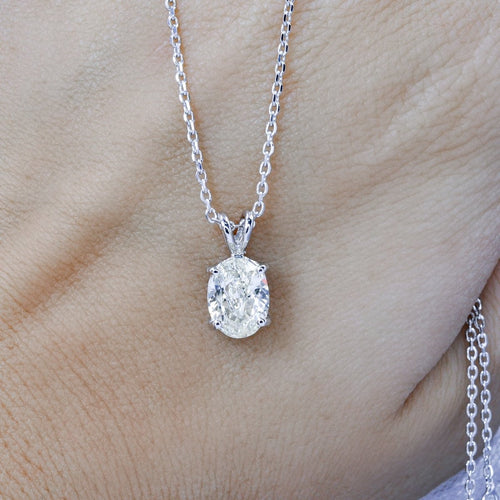 Affordable 1.50CT Oval Cut Diamond Solitaire Pendant in 14KT White Gold - Primestyle.com