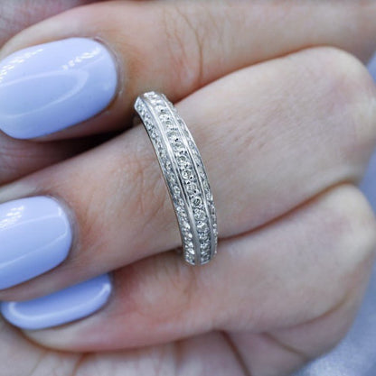Attainable 1.00 CT Round Cut Diamond Wedding Band in 14KT White Gold - Primestyle.com