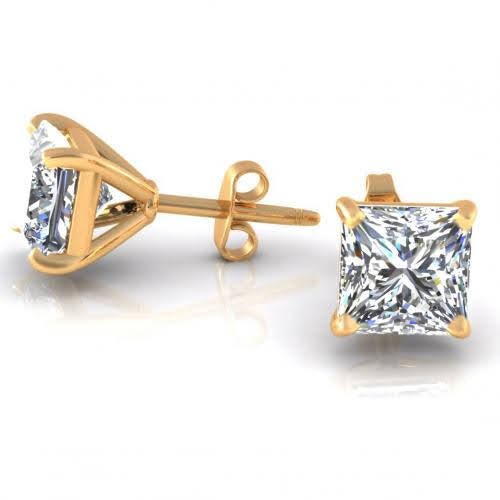 Attainable 1.00CT Princess Cut Diamond Stud Earrings in 14KT Yellow Gold - Primestyle.com