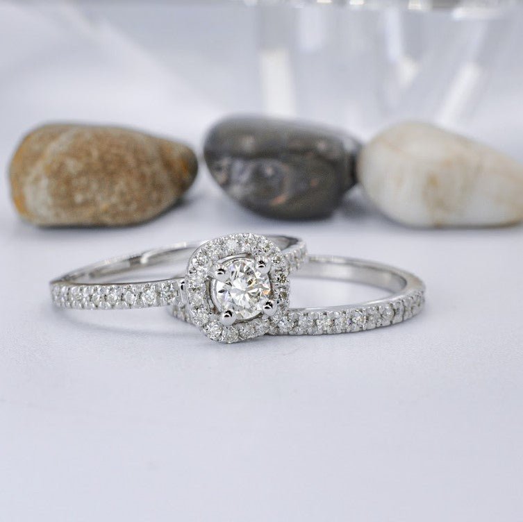 Authentic 1.00CT Round Cut Diamond Bridal Set in Platinum - Primestyle.com