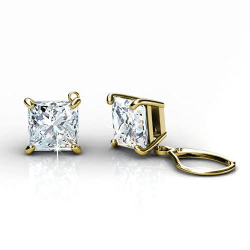 Beautiful 0.80 CT Princess Cut Diamond Stud Earrings in 14KT Yellow Gold - Primestyle.com