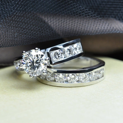 Beautiful 4.10 CT Round Cut Diamond Bridal Set in 14 KT White Gold - Primestyle.com