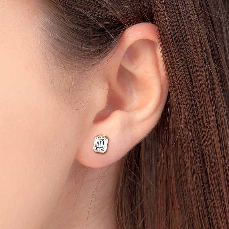 Bezel Set 0.60-5.00 CT Emerald Cut Lab Grown Diamonds - Stud Earrings - Primestyle.com