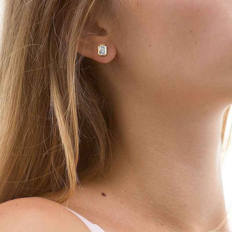 Bezel Set 0.60-5.00 CT Emerald Cut Lab Grown Diamonds - Stud Earrings - Primestyle.com