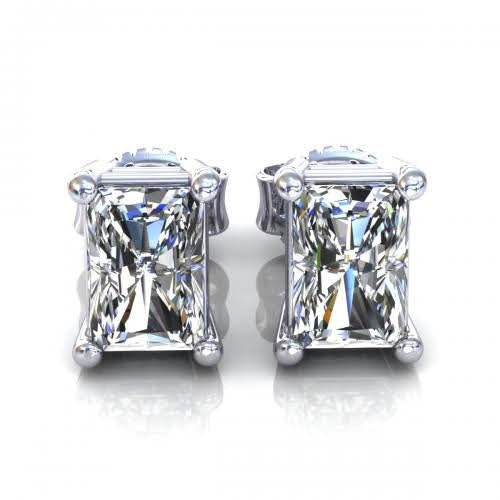 Blissful 0.25CT Radiant Cut Diamond Stud Earrings in 14KT White Gold - Primestyle.com