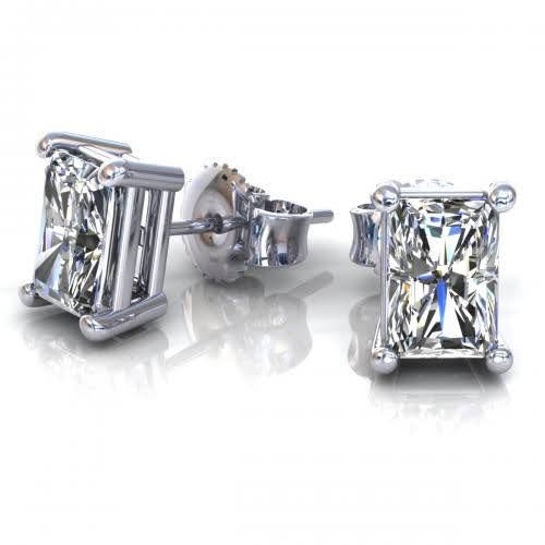 Blissful 0.25CT Radiant Cut Diamond Stud Earrings in 14KT White Gold - Primestyle.com