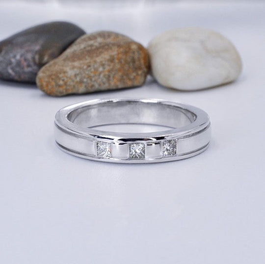 Blissful 0.40 CT Princess Cut Diamond Mens Wedding Band in 14KT White Gold