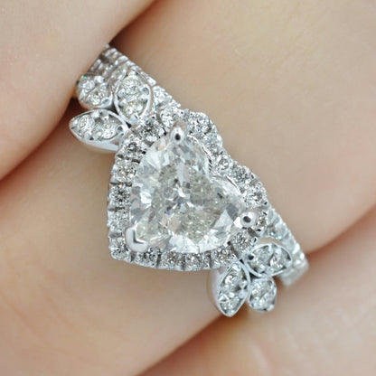 Breathtaking 1.50 CT Heart and Round Cut Diamond Bridal Set in 14KT White Gold - Primestyle.com