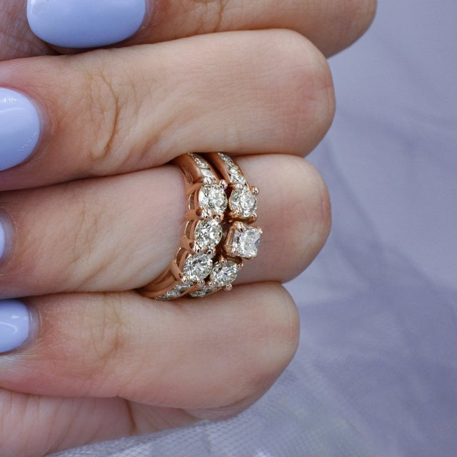 Breathtaking 2.15CT Princess and Round Cut Diamond Bridal Set in 14KT Rose Gold