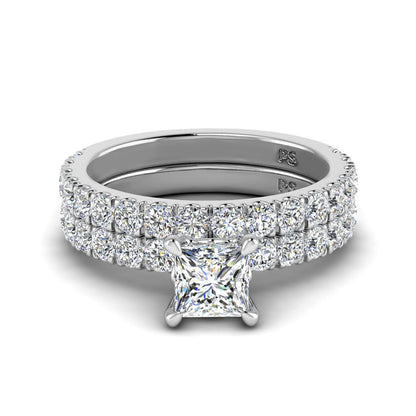 Brilliant 1.95CT Princess and Round cut Diamond Bridal Set in 14KT White Gold - Primestyle.com