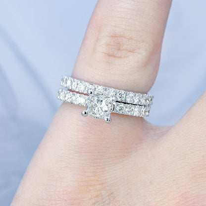 Brilliant 1.95CT Princess and Round cut Diamond Bridal Set in 14KT White Gold - Primestyle.com