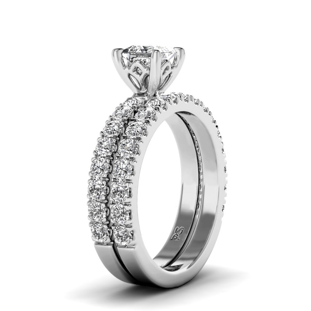 Brilliant 1.95CT Princess and Round cut Diamond Bridal Set in 14KT White Gold - Primestyle.com