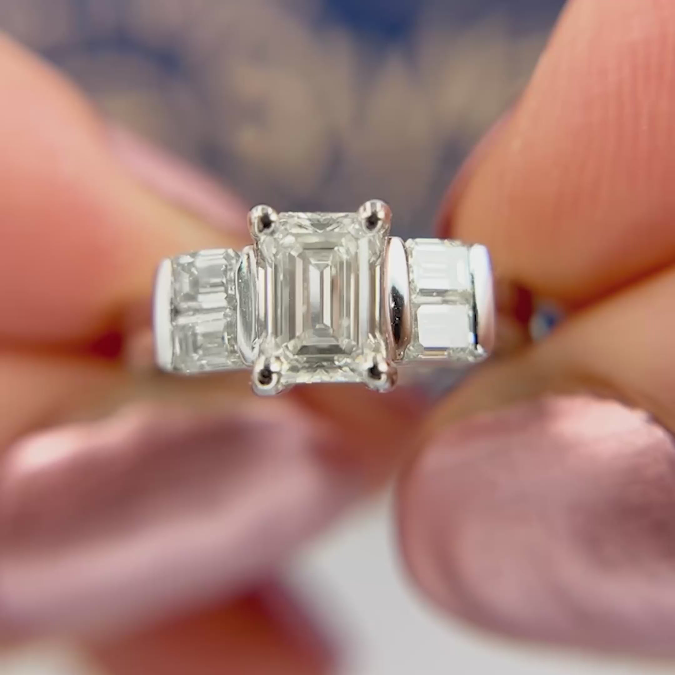 Certified 1.60CT Emerald Cut Diamond Engagement Ring in Platinum