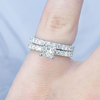 Captivating 1.95CT Princess and Round cut Diamond Bridal Set in 18KT White Gold - Primestyle.com