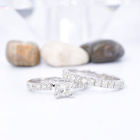 Captivating 1.95CT Princess and Round cut Diamond Bridal Set in 18KT White Gold