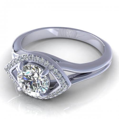 Certified 1.10 CT Round Cut Diamond Engagement Ring 18 KT White Gold - Primestyle.com