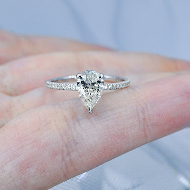 Certified 1.20CT Pear and Round Cut Diamond Engagement Ring in 14KT White Gold