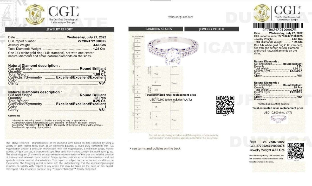 Certified 1.25CT Round Cut Diamond Engagement Ring in 14KT White Gold - Primestyle.com