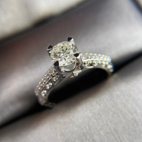 Certified 1.25CT Round Cut Diamond Engagement Ring in 14KT White Gold - Primestyle.com
