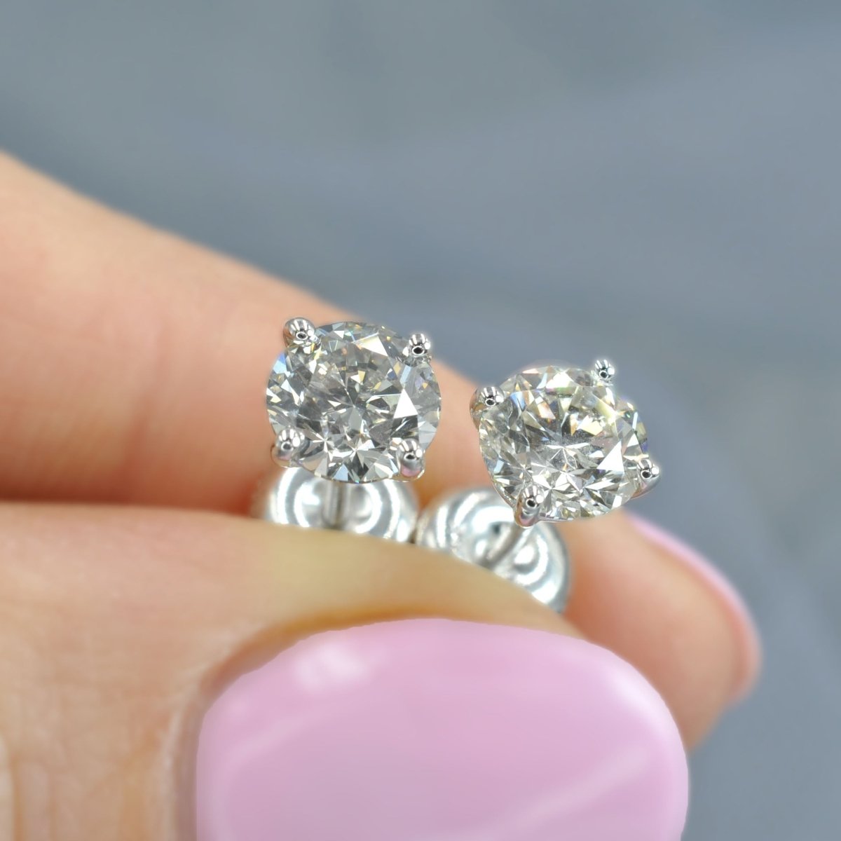 Certified 1.30CT Round Cut Diamond Stud Earrings in 14KT White Gold - Primestyle.com