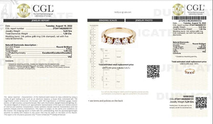 Certified 1.50 CT Round Cut Diamond Wedding Band in 14 KT Yellow Gold - Primestyle.com