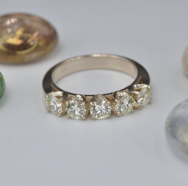 Certified 1.50 CT Round Cut Diamond Wedding Band in 14 KT Yellow Gold