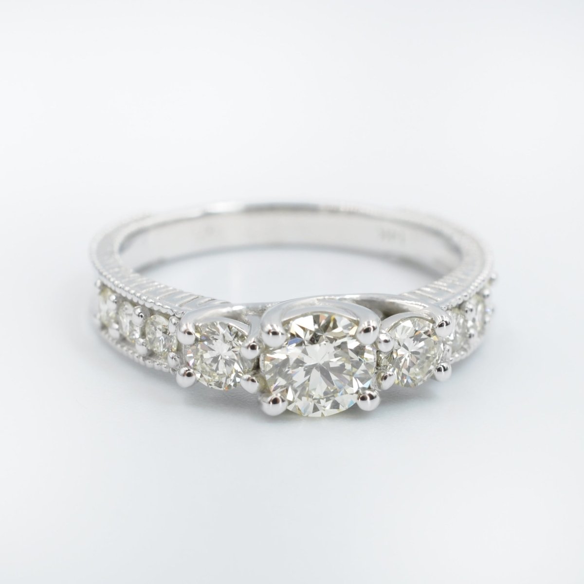 Certified 1.55 CT Round Cut Diamond Three Stone Ring in 14 KT White Gold - Primestyle.com