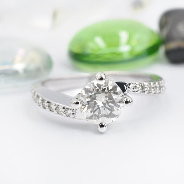 Certified 1.60 CT Round Cut Diamond Engagement Ring in 14 KT White Gold