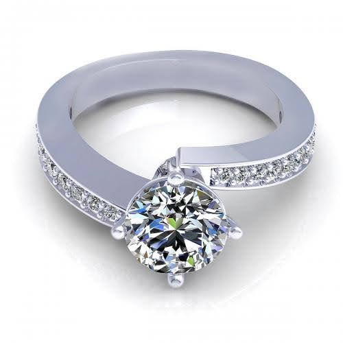 Certified 1.60 CT Round Cut Diamond Engagement Ring in 14 KT White Gold - Primestyle.com