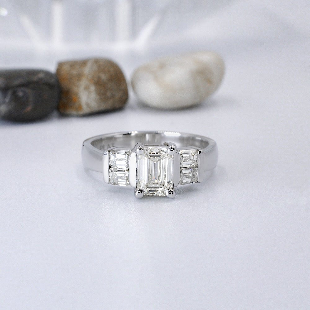 Certified 1.60CT Emerald Cut Diamond Engagement Ring in Platinum - Primestyle.com