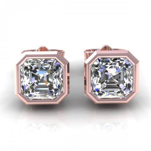 Certified 2.00CT Asscher Cut Diamond Earrings in 14KT Rose Gold